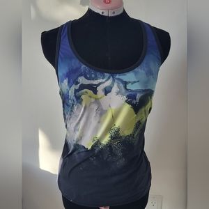 Athleta Blue Green Floral Workout Tank Top Size L